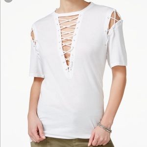 New Guess lace up t shirt short sleeves small